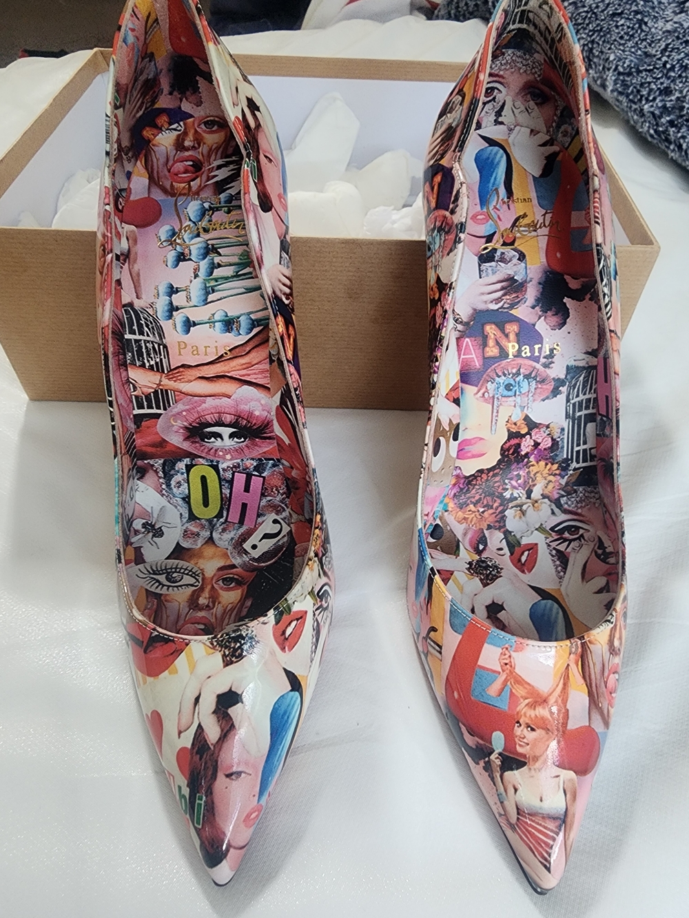 Christian Louboutin Multicolor Collage Print Pointed Toe Pumps